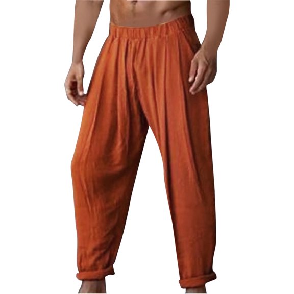 zbxnLI Mens Cotton Linen Pants Vacation Beach Casual Pants for Men Elastic Waist Lightweight Trousers