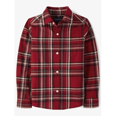 The Children's Place Boys Long Sleeve Plaid Poplin Button Up Shirt, Sizes S-XXL