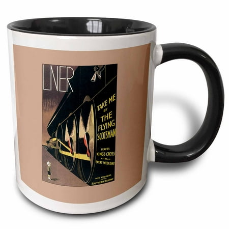 - 3dRose Take me by The Flying Scotsman Leaves Kings Cross Southern Railway - Two Tone Black Mug, 11-ounce