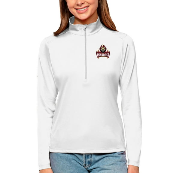Women's Antigua White Albany FireWolves Tribute Quarter-Zip Pullover Top