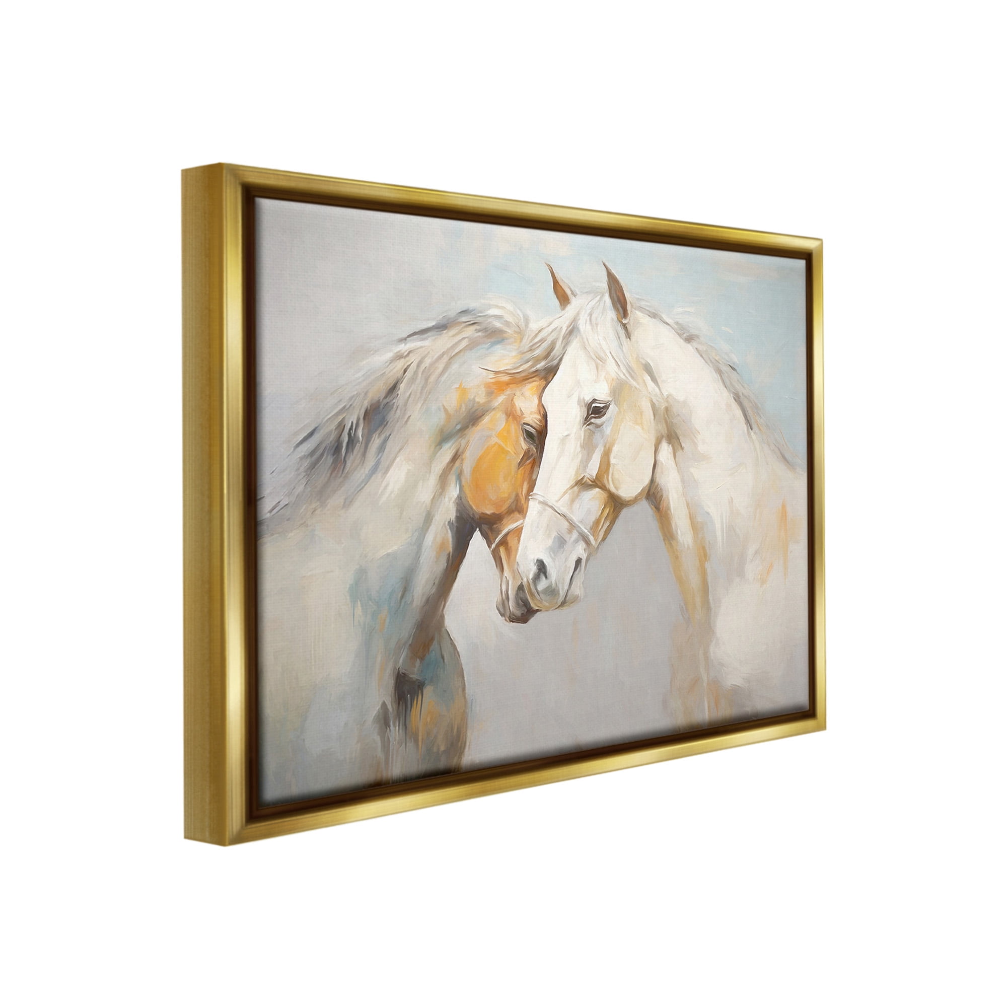 Stupell Industries Grey Horse Hugs Animals & Insects Painting Gold Floater Framed Canvas Art Print Wall Art, 31 x 25
