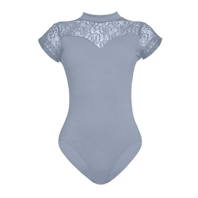 Timegard Justaucorps pour Femmes en Dentelle, Col Mi-Haut, Manches Courtes, Confortable, Couleur Unie, Mode Été