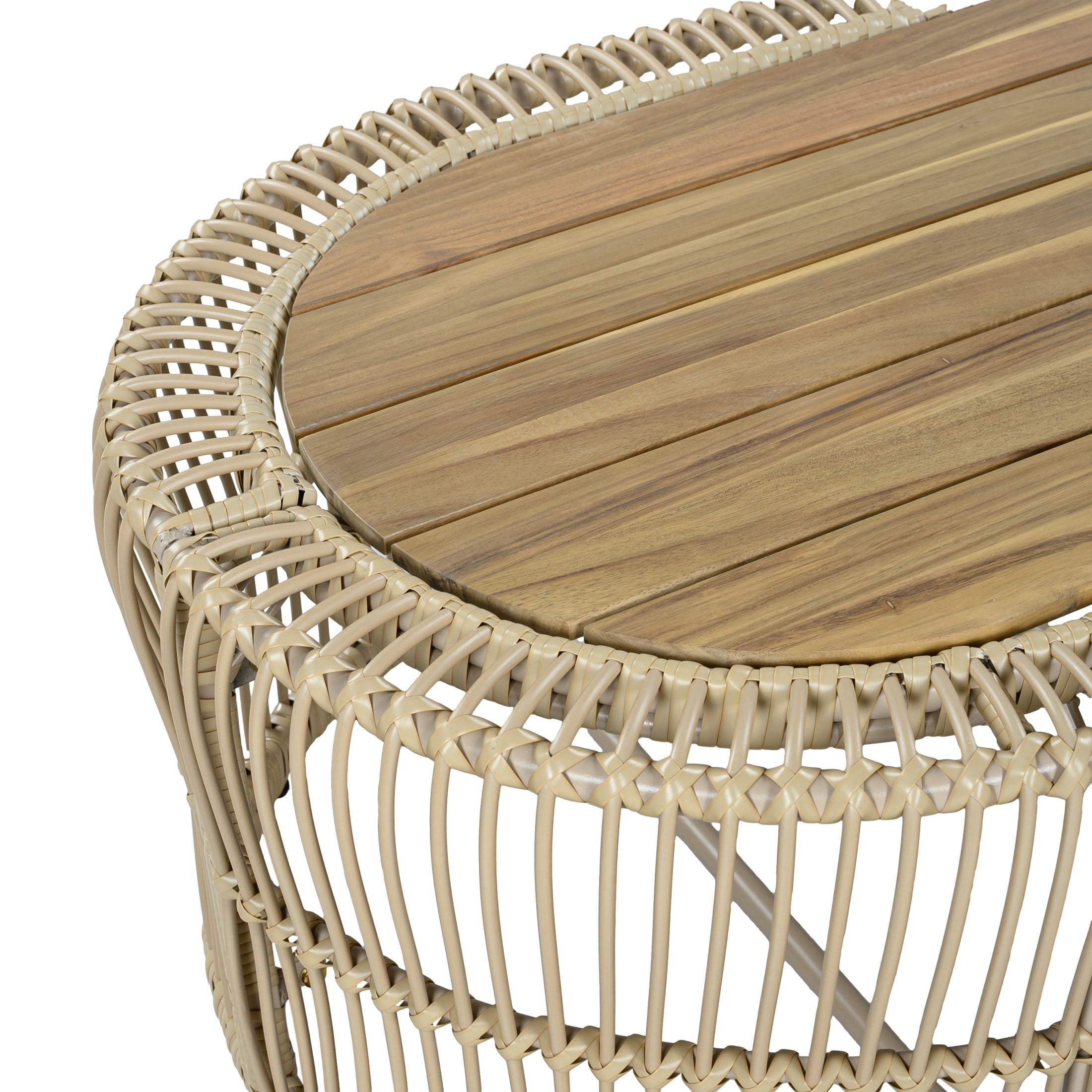 Christopher Knight Home 47" Boho Oval Wicker Frame Coffee Table with Acacia Wood Top, Light Brown