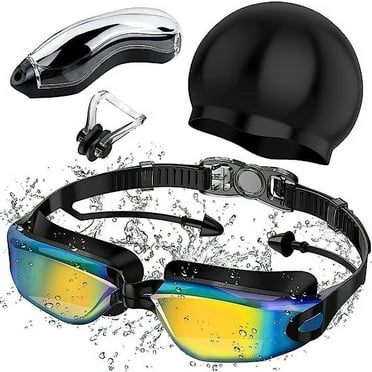 Juyafio Swim Goggles, Goggle with Nose Cover, Tinted, Anti-Fog Lenses with UV Protection, No Leak Water, Swimming Goggles for Kids, Adult, Youth, Black