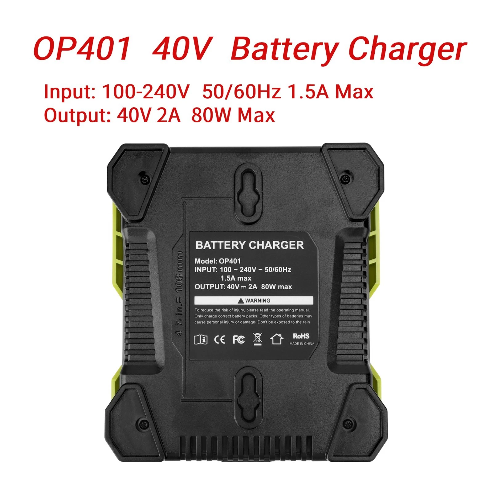 40V Fast Charger Compatible with Ryobi 40V Battery OP4040 OP4050 OP4060 OP4075 OP40261 OP40601 OP40602 OP40401 OP40301 OP40204 OP40201 OP4015 Compatible with Ryobi 40Volt Battery Charger OP401 OP406A