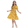 thumbnail image 3 of Actgleam Girls Dress Floral Print Puff Sleeve Square Neck A-Line Midi Summer Casual Sundress,Orange Floral,9-10Y, 3 of 8
