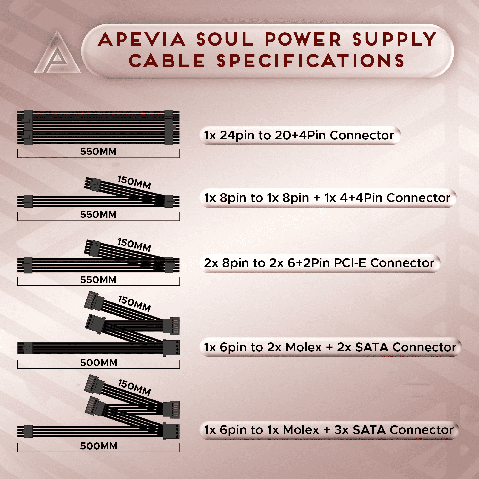 Apevia ATX-SL750W Soul 750W Fully Modular, ATX Active PFC, DC to DC Converter Design 140mm Silent Fan, RoHS Compliance, Gaming Power Supply