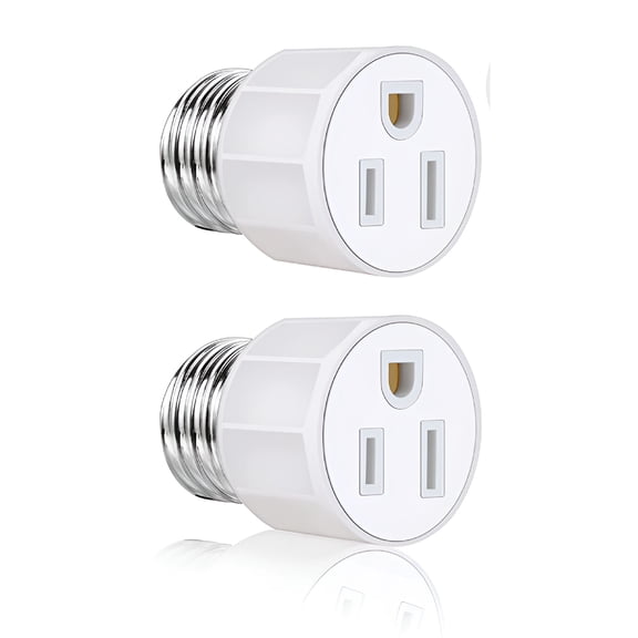 HIBIBUD 2Pcs E26/E27 3 Prong Light Socket Adapter Outlet,Light Socket to Plug Adapter,Light Bulb Outlet Socket Adapters,for Home Porch Patio Garage,White