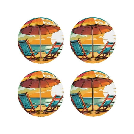 

Fuzoiu Vintage Beach Sunset Print Leather Coasters Set Drink Coasters Set of 4 for Tabletop Protection Durable PVC Coasters Home Décor and Housewarming Gift-Round Shape