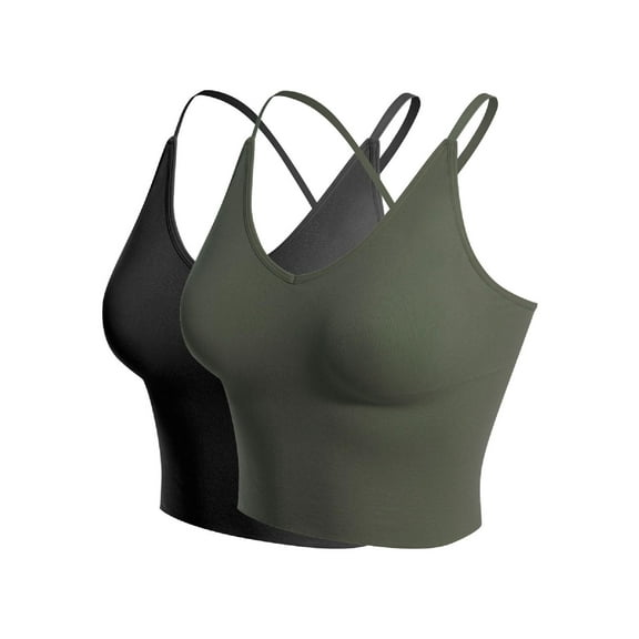 Made by Olivia Women's 2-Pack Seamless Padded Workout Sports Bra Cami Cropped Yoga Tank Top with Adjustable Straps