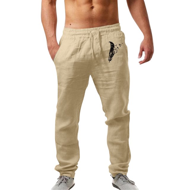 WEAIXIMIUNG Pantalon de Planche à Neige pour Hommes Mode Décontractée Imprimé Lin Poche Pantalon à Lacets Grande Taille