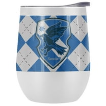 Harry Potter Official Ravenclaw Plaid Sigil 12 oz Stemless Tumbler, Stainless Steel Travel Cup|Lake Tumbler|Insulated with Leak Resistant Slide-Lock Lid, White