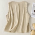 thumbnail image 4 of SAWOBUUN Women Vintage Button Down Vest Round Neck Sleeveless Casual Loose Slim Tops with Pocket, 4 of 9