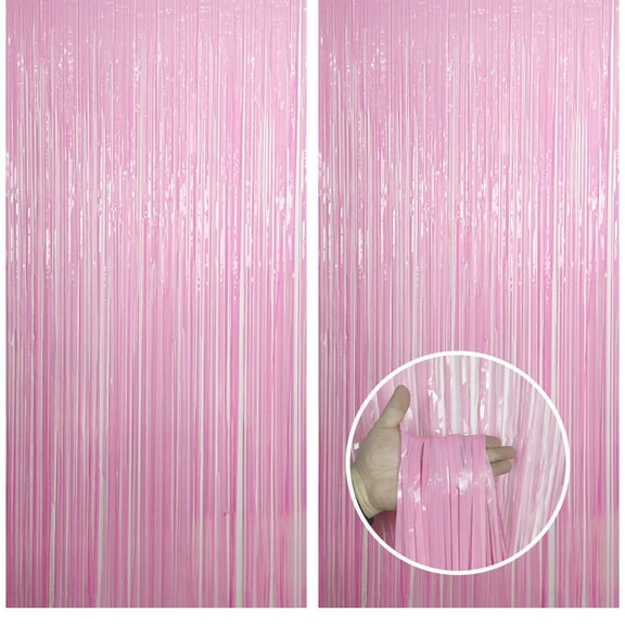 Pink Backdrop for Pink Party Decorations - 3.3Ft x 6.6Ft, Pink Foil Fringe Curtain, Pink Fringe Backdrop for Pink Streamers Party Decorations, Pink Tinsel Backdrop for Birthday