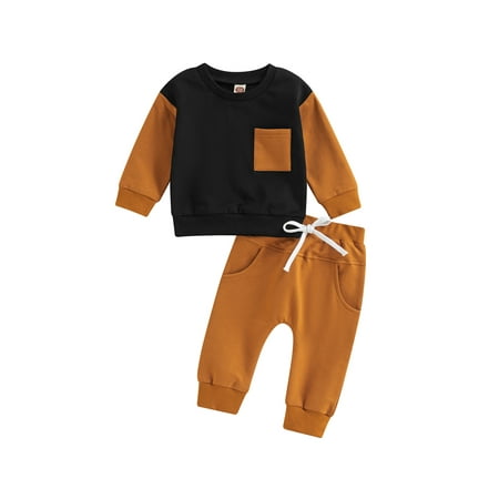

Toddler Baby Boys Fall Outfit Contrast Color Long Sleeve Sweatshirt Tops and Casual Drawstring Sweatpants Set