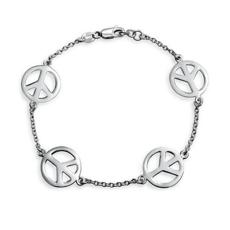 Bling Jewelry 925 Sterling Silver Peace Sign Bracelet 7.5in