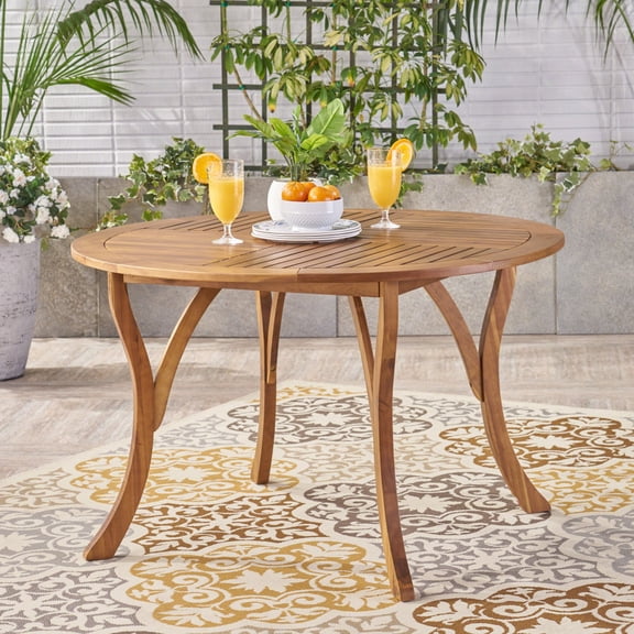 Gearwell Round Dining Table, 47.25 Inch Acacia Wood Patio Table with Teak Finish and Slatted Top, Outdoor Kitchen Table for Garden Deck Porch Backyard Indoor Use