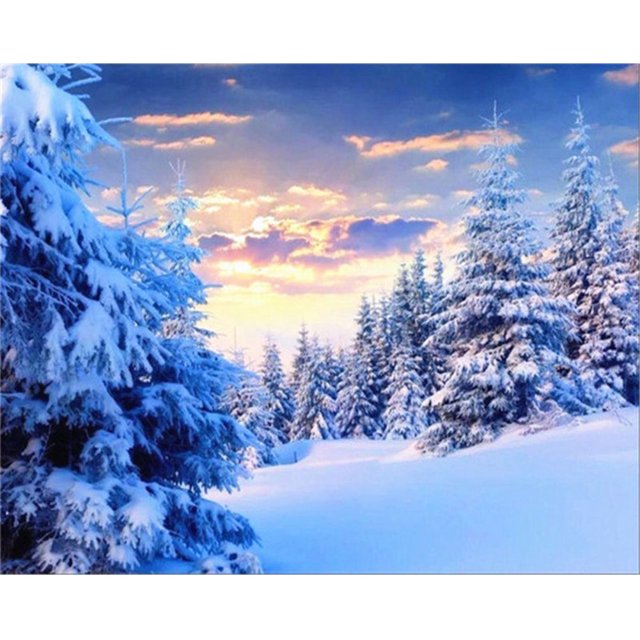 Kit de pintura de diamante 5D DIY Paisaje de nieve Cuadro de pared de mosaico de taladro cuadrado completo Likrtyny Arte deco