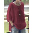 thumbnail image 3 of CHOK Liquidation d'Hiver! Hauts pour Femmes Grande Taille Manches 3/4 Col Rond à Volants Décontracté Ample T-Shirts Unis Été Automne Tuniques Basiques pour Femmes Chandail Blouses T-Shirts, 3 of 5