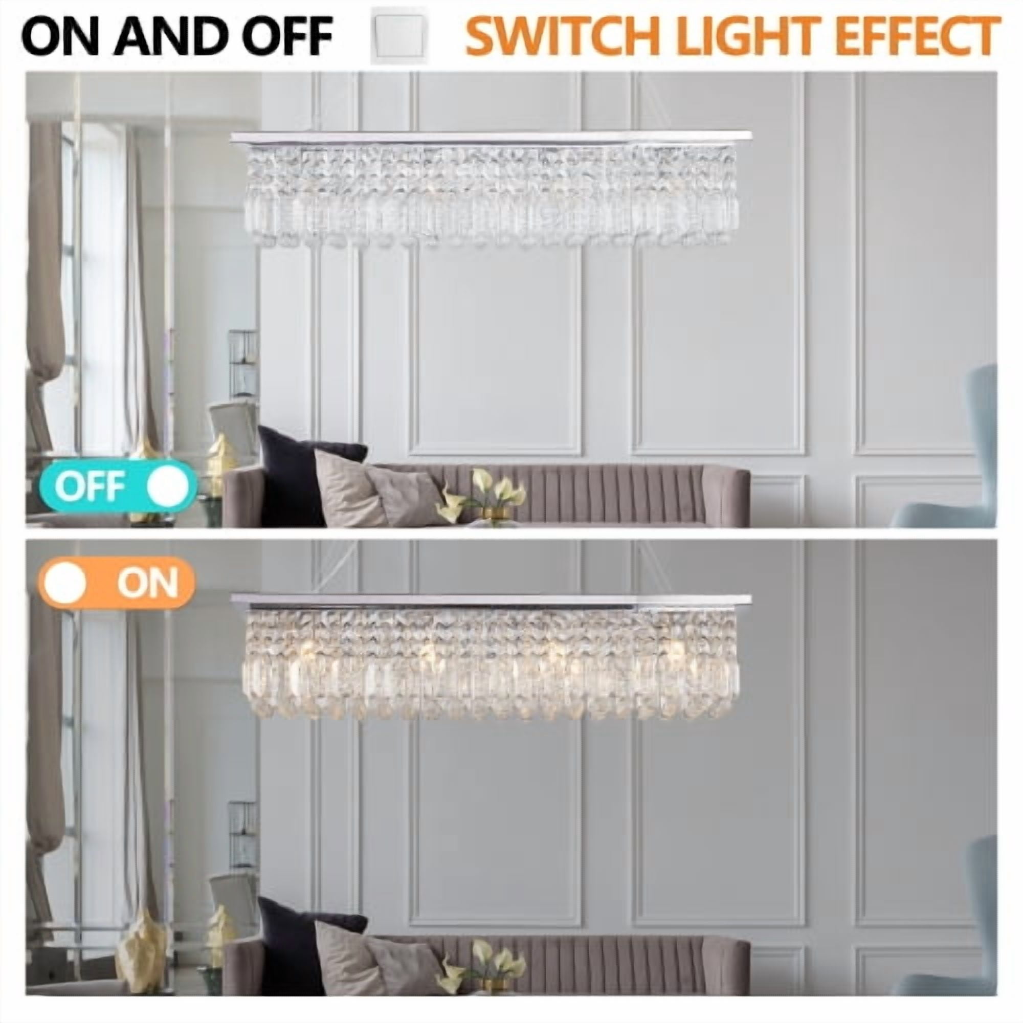 ACE-LIGHTS,Modern Crystal Chandelier,8-Light Chrome Rectangle Raindrop Chandelier(Bulb Not Included),Contemporary Rectangular Pendant Light Fixture for Living Room,Dining Room,Kitchen,Bedroom(Chrome)