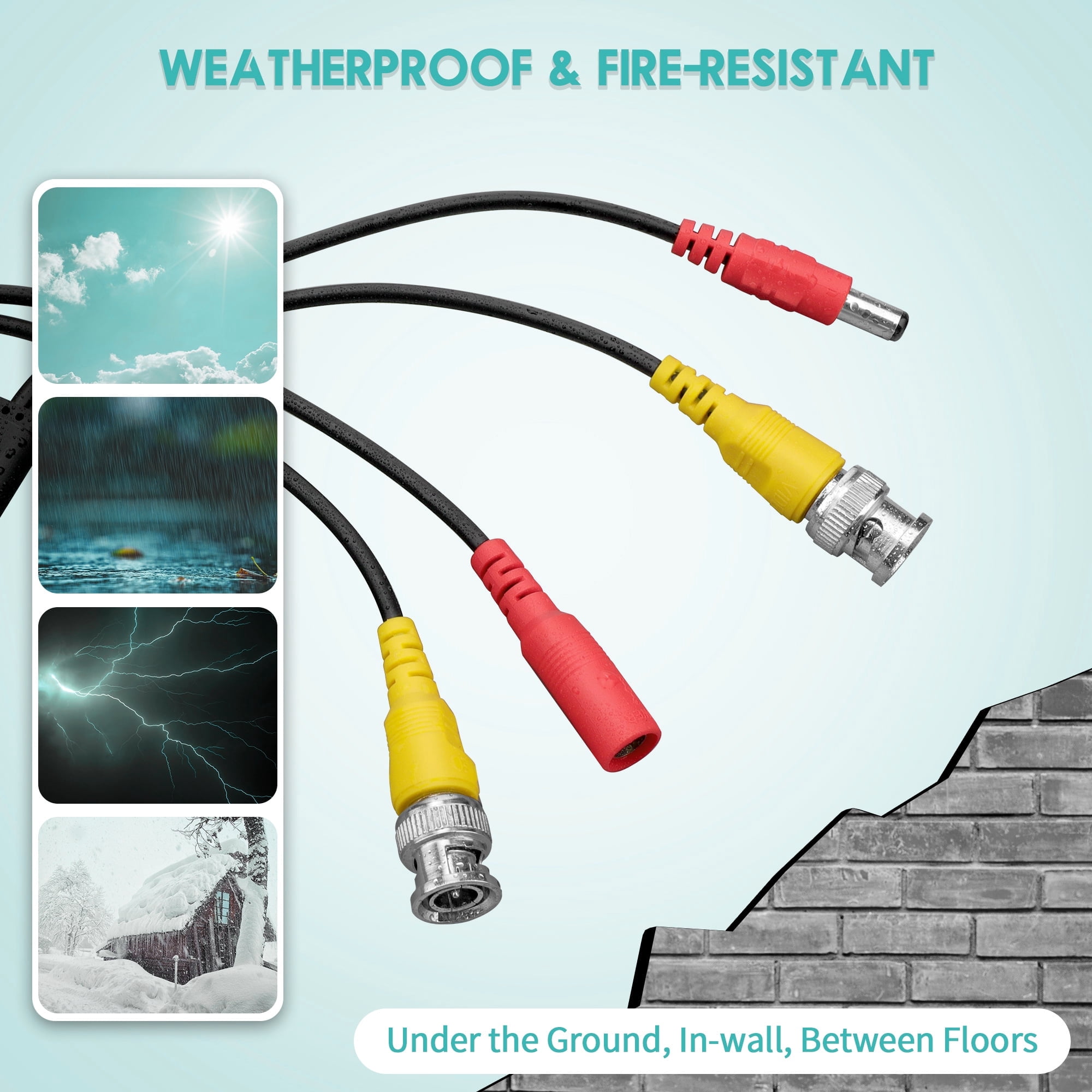 Yolmary 100ft Black BNC Video and Power Cable Wire Cord w/ Connector Compatible with CCTV Security Camera