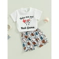thumbnail image 2 of Toddler Boys Summer Outfit Sets White Short Sleeve Letter Print Tops + Baseball Print Shorts 1 Months-3 Years, 2 of 7