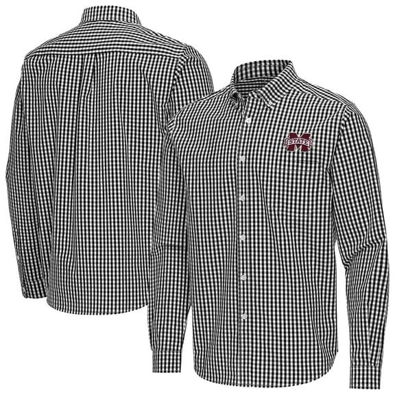 Men's Antigua Black Mississippi State Bulldogs Ellis Woven Tri-Blend Long Sleeve Button-Down Shirt