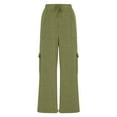 thumbnail image 5 of LLYwey Running Pants Women Ladies New Straight Tube Solid Color Multi Pocket High Waisted Drawstring Work Sweatpants Pants New Full Length Pants Trousers Regular Fitted Green M, 5 of 8