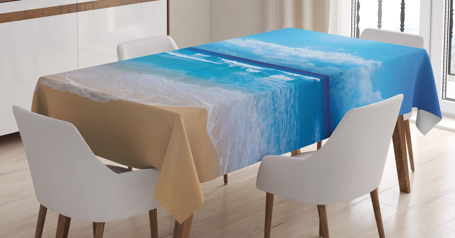 Beach Tablecloth, Seascape Theme Landscape of the Beach and the Cloudy