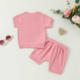 thumbnail image 4 of Siilsaa School Girl Outfit Girl Summer Outfit Letter Short Sleeve T-Shirt Tops and Flared Pants Clothes Pink,18M, 4 of 6