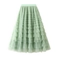 thumbnail image 2 of Mrat Ladies'S Skirts Women's Solid Color Ruffled Mesh Skirt High Waist Prom Poached Skirt Half-Length Skirt Women'S Skirts S-159 Green M, 2 of 6