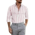 thumbnail image 3 of Men Shirts Casual Summer Loose Fashion Striped Linen Button Down Leisure Turndown Collar Long Sleeve Shirt Top Blouse Streetwear, 3 of 5