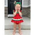 thumbnail image 5 of Cenuakty  Girl  Watermelon Print Fly Sleeve Romper with Bowknot Hairband Summer Clothes, 5 of 9