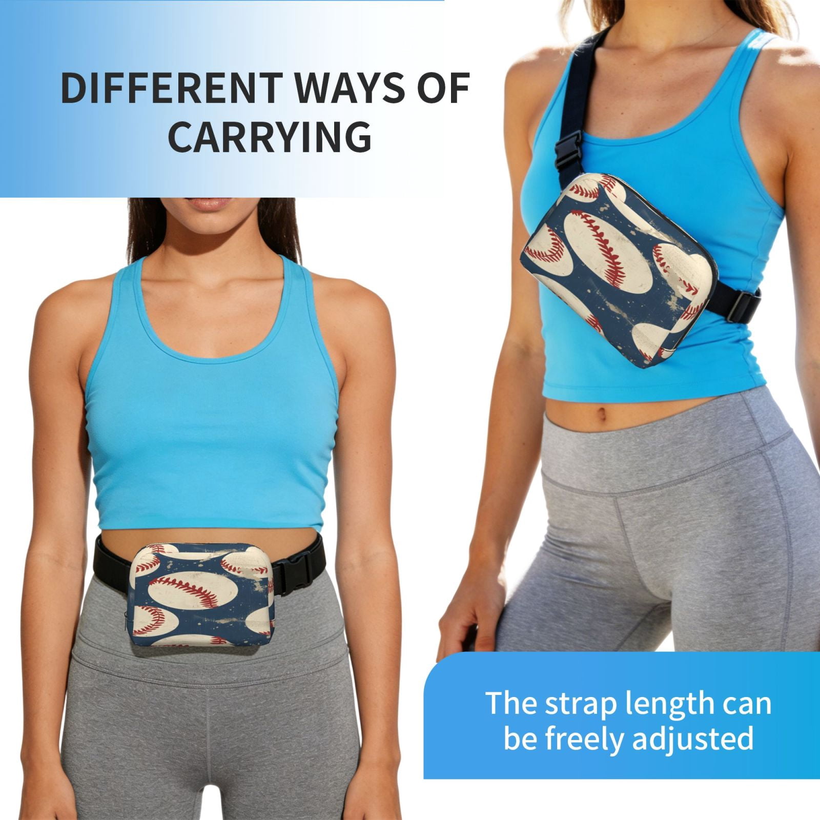Unisex Square Waist Bag Stylish Backpack For Hiking Running Fitness Workouts Shopping And Travel Vintage Baseball Theme