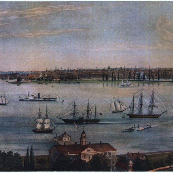 Concord Wallcoverings Wallpaper Border Place Pattern New York Harbor for Living Room, Blue Green Brown Grey Red White, 6 Inches by 15 Feet BE10941MB-6