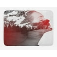 thumbnail image 1 of Modern Bath Mat, Double Exposure Woman Portrait Combined with Rocky Mountain Pine Trees Image, Non-Slip Plush Mat Bathroom Kitchen Laundry Room Decor, 29.5 X 17.5 Inches, Dimgrey Ruby White, Ambesonne, 1 of 2