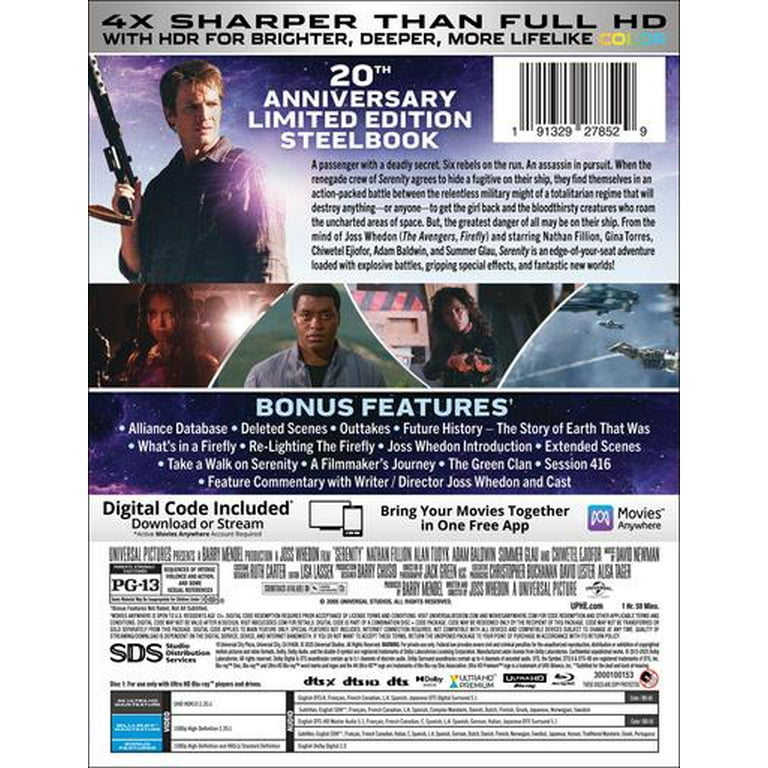 Free Shipping! SDS Serenity 2005 20th Anniversary Steelbook 4K