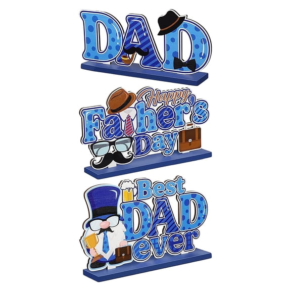 ZMKIAG Father's Day Wooden Centerpiece Decoration 3Pcs Table Decor Dad's Workshop Table Topper Sign for Father's Day Gifts Home Party Desktop Wood Craft Center Piece Decor