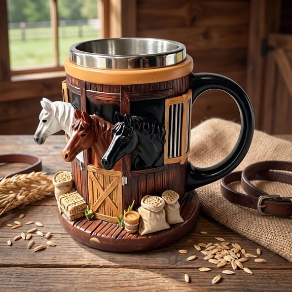 Horse Theme 3D Resin Coffee Mug, Novelty Animal Shaped Drinking Cup, Unique Conversation Starter Gift For Horse Enthusiasts, Hot Cold Beverage Cup
