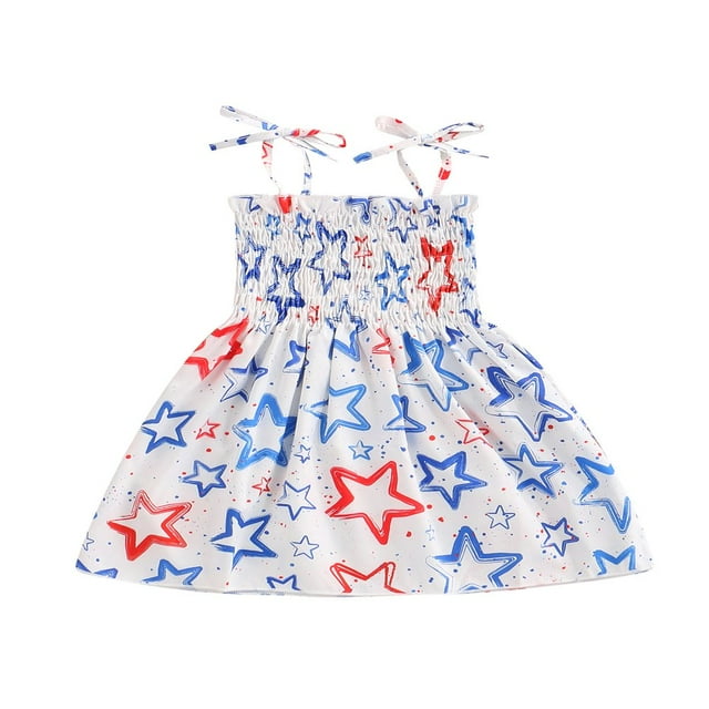 Robe à Bretelles Spaghetti pour Filles, Imprimé Étoile, Sans Manches, Froncée, Décontractée, Été, Princesse, Fête