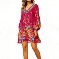 thumbnail image 2 of Summer Chiffon Dresses for Women Plus Size V Neck Pleasant Long Sleeve Floral Dress Holiday Wedding Guest Beach Party Swing Sundress S-3XL, 2 of 5