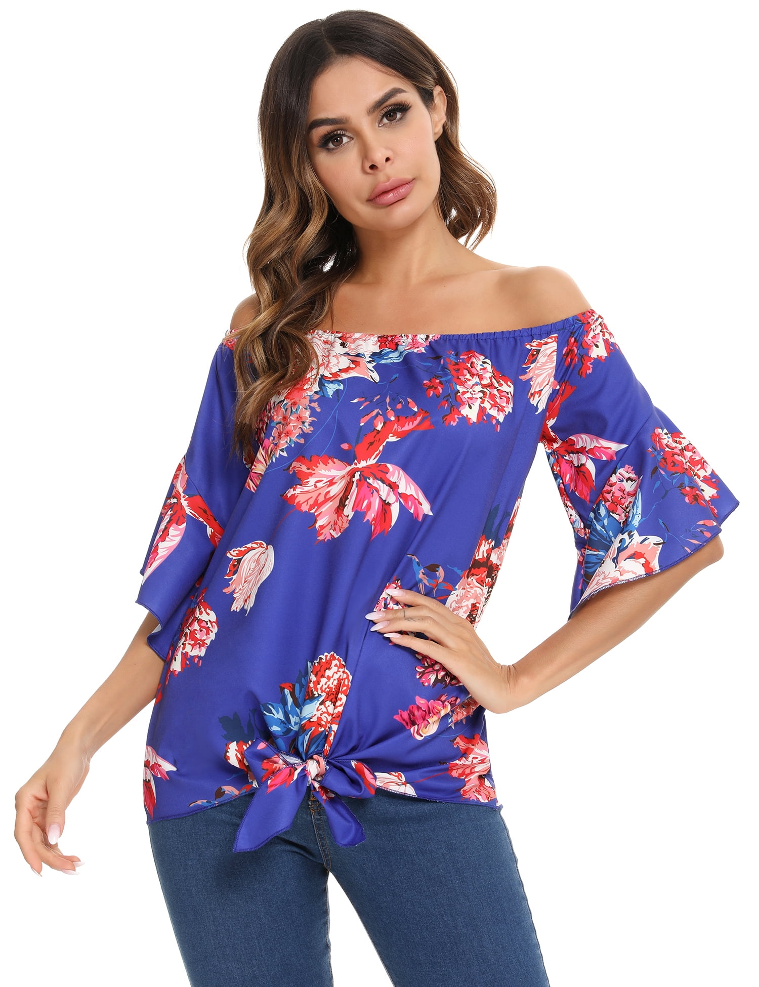 Sheer Floral Print Metallic Threading Long Sleeve Off Shoulder Top With High Low Hem