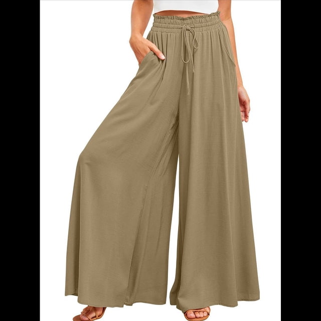 Pantalones Casuales de Cintura Alta para Mujer, de Color Liso, Largos y Anchos, con Bolsillos, para y Otoño. Cian M