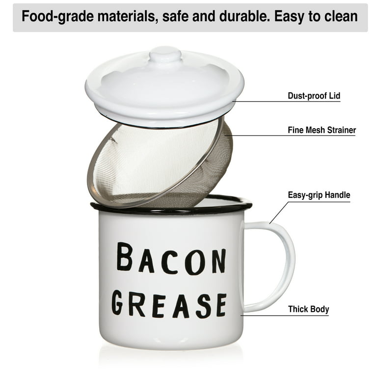 Bacon Grease Container with Mesh Strainer - Rustic Blue Enamelware
