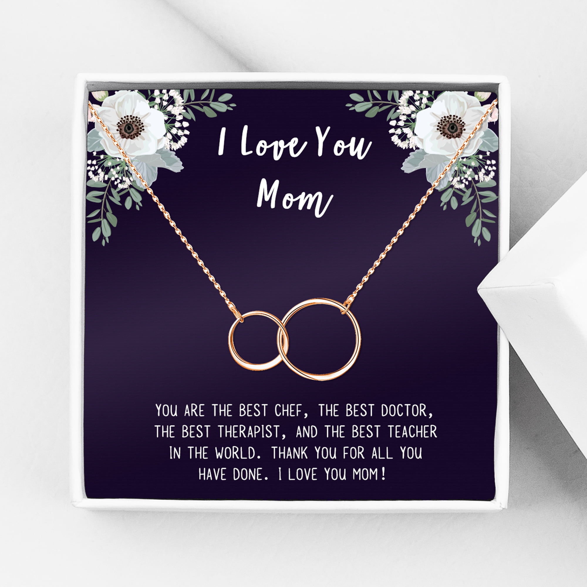 I Love You Mother's Day Infinity Card Necklace, Card and Neclace Jewelry for Mom, Gift for Her, Gift for Mom, Gift for Mother, Infinity Necklace Ship Next Day! [Gold, No-Personalized Card]