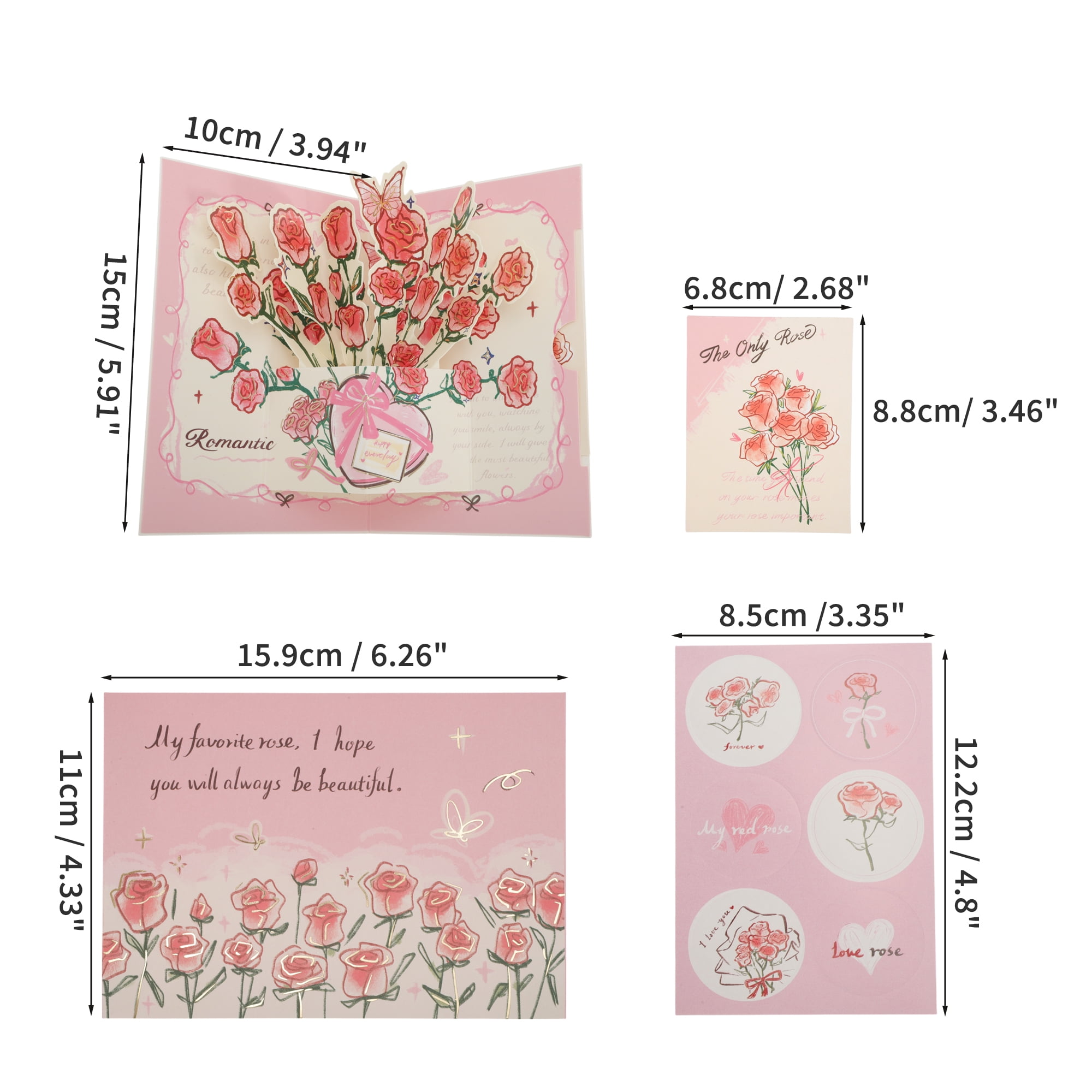 Unique Bargains Floral Pops Up Card 3D Greeting Cards with Envelope Pink Bouquet