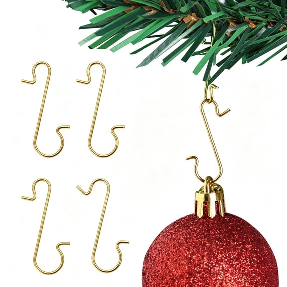 50Pcs S-Shaped Christmas Ornament Hooks, 1.6in Gold Metal S Hooks for Christmas Tree Decorations, Reusable S Hangers for Xmas Balls, Stockings & Holiday Decor, Home & Mall Seasonal Use
