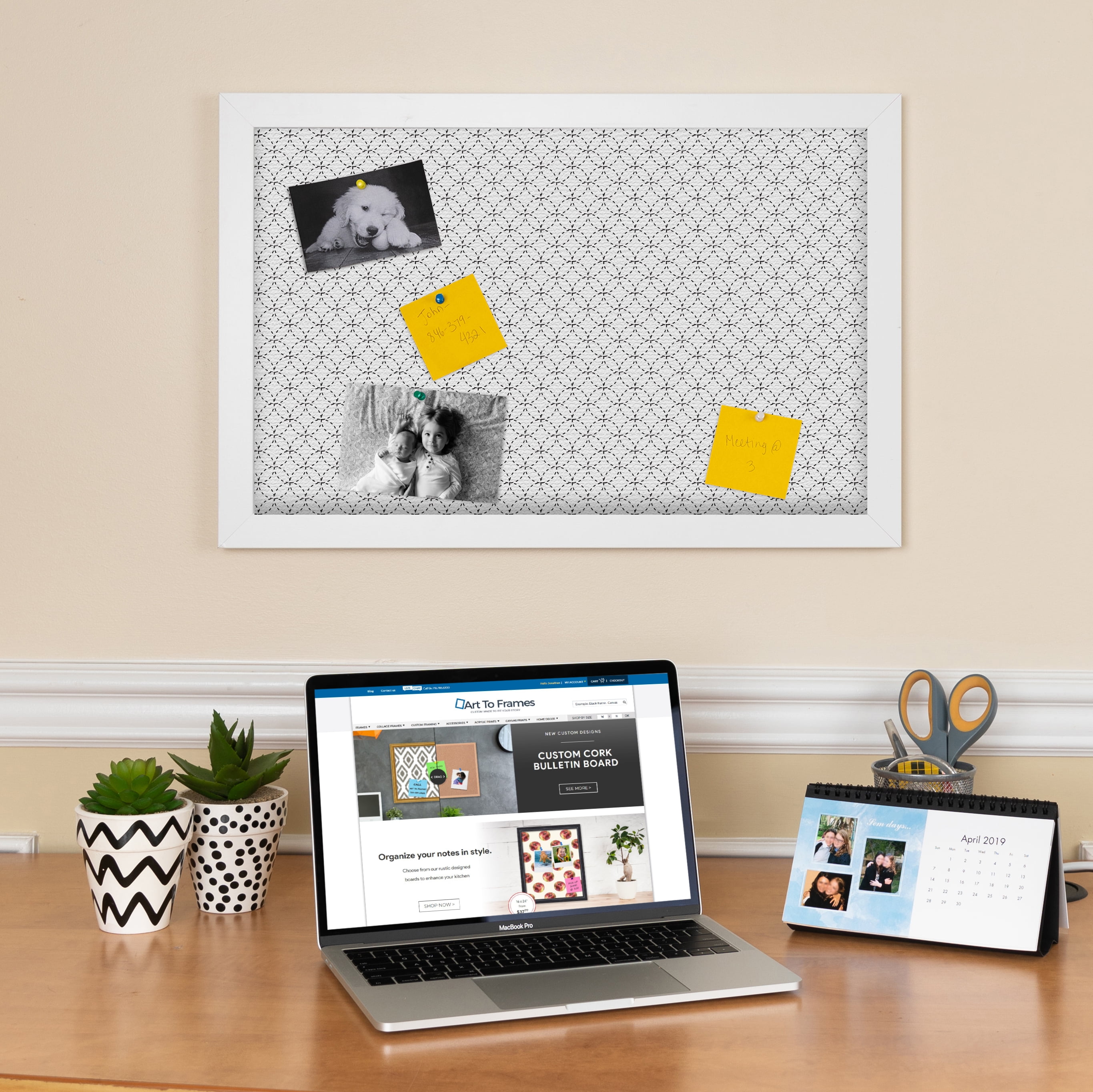 PinPix 24x18 Custom Cork Bulletin Board B W Circles Poster Board Has a Fabric Style Canvas Finish, Framed in B W Circles, by ArtToFrames (PinPix-117)