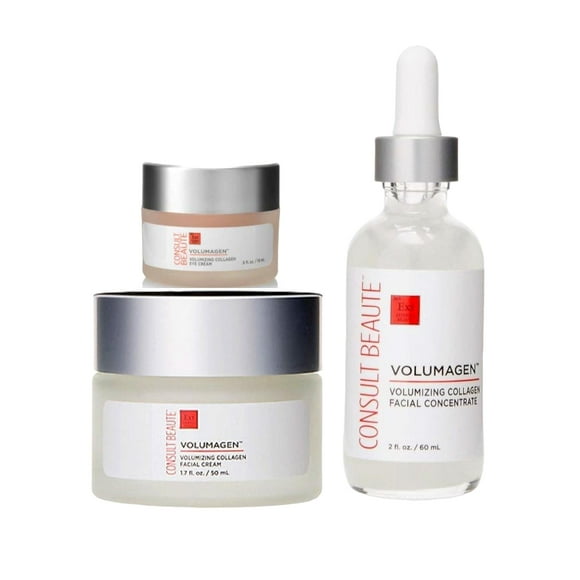Consult Beaute Volumagen TRIO - Concentré de Sérum, Crème Volumisante pour le Visage et les Yeux - Anti-Âge - Visage, Cou et Yeux - Collagène - Acide Hyaluronique