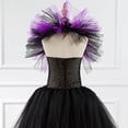 thumbnail image 5 of Disfraz de bruja maléfica de Disney para Halloween, disfraz de reina demonio para niños, vestido de lujo con cola para niñas, vestido glamoroso negro, ropa con tutú, 5 of 5